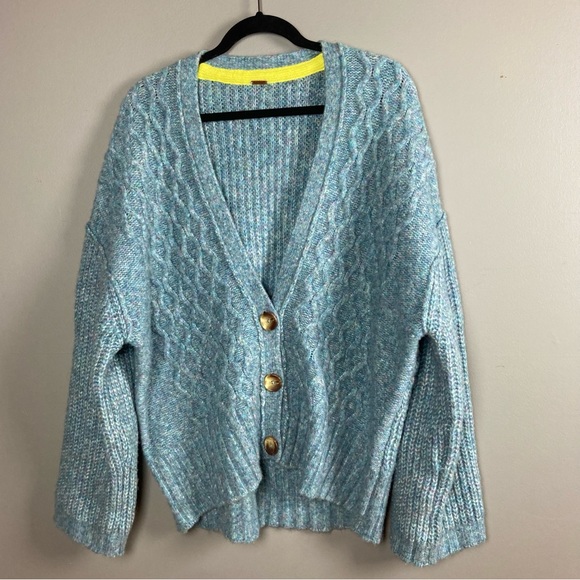 Free People Sweaters - Free People Molly Cable Cardigan blue grey oversized NEW Medium